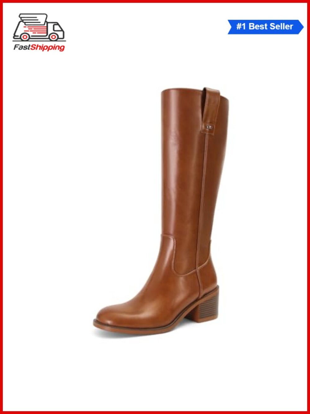 ✨ Knee High Boots Chunky Heel Round Toe Faux Leather Side Zipper Tall Riding